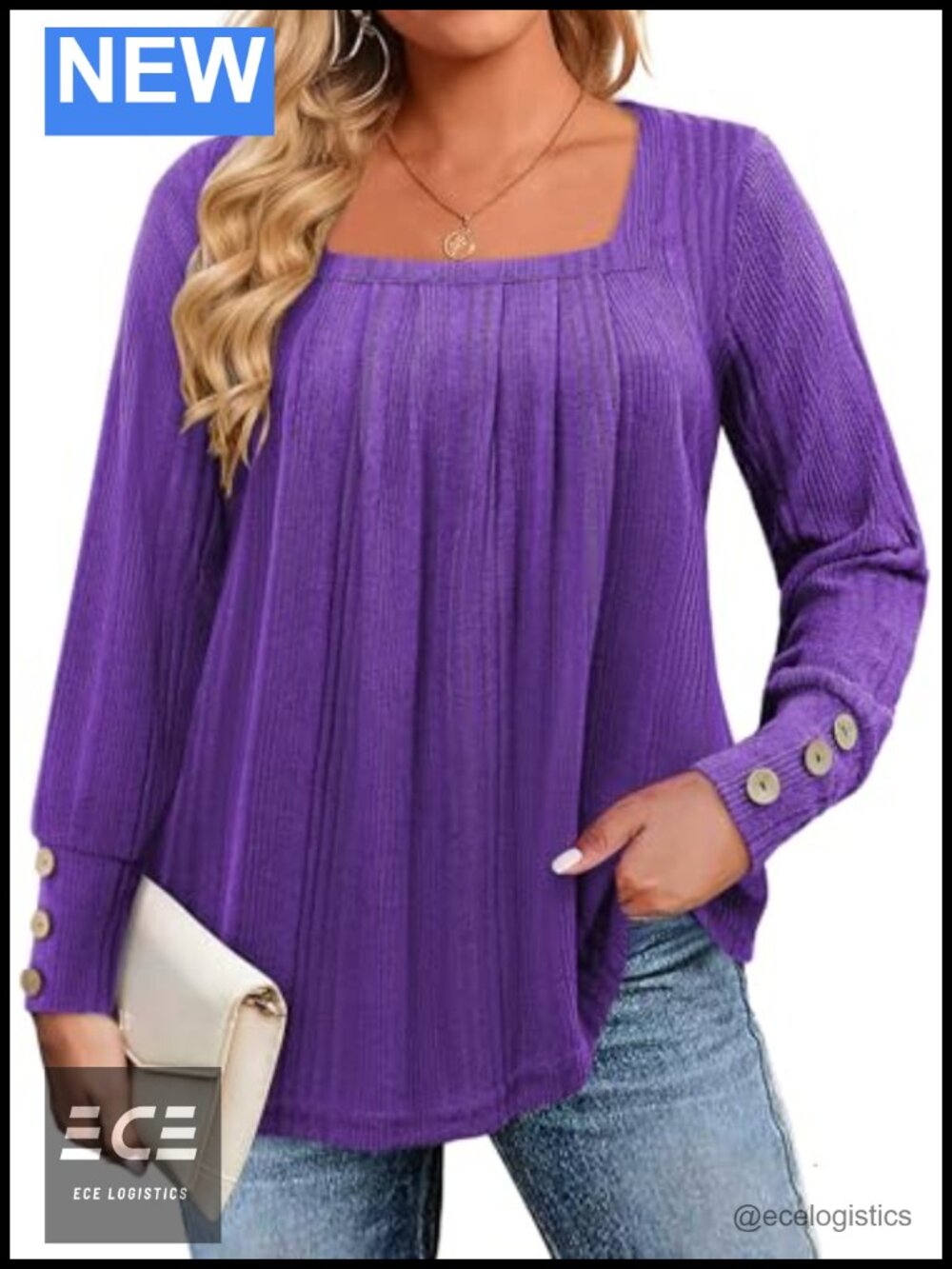 Womens Plus Size Puff Long Sleeve Square Neck Loose Knit Tunic Sweater